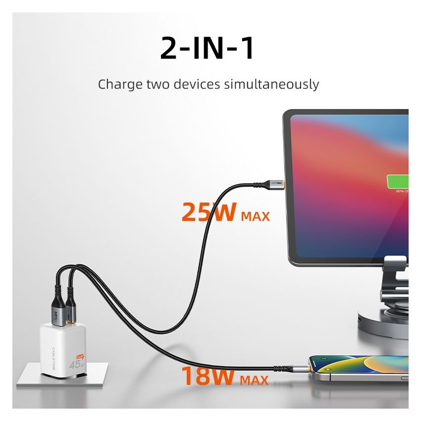 Adaptor Charger GaN 45W USB C and USB A Wall Charger