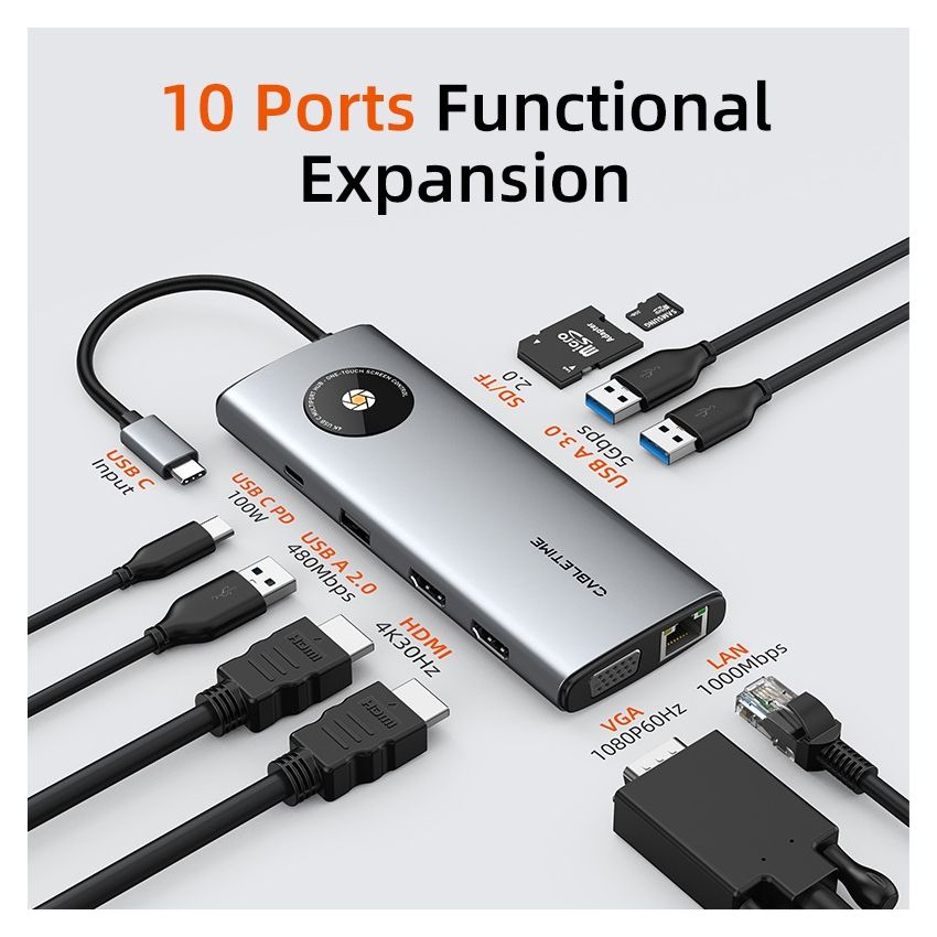 10 In 1 USB C Hub HDMI USB Ethernet SD TF MST for Macbook Pro