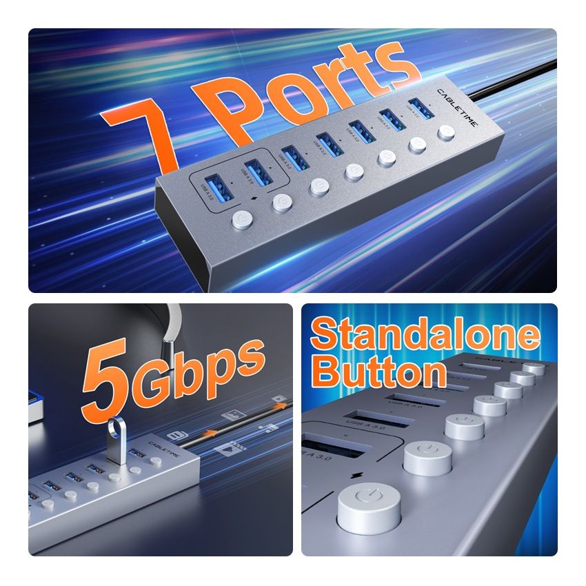 USB Hub 3.0 7In1 Ports with Long Cable Untuk Laptop PC