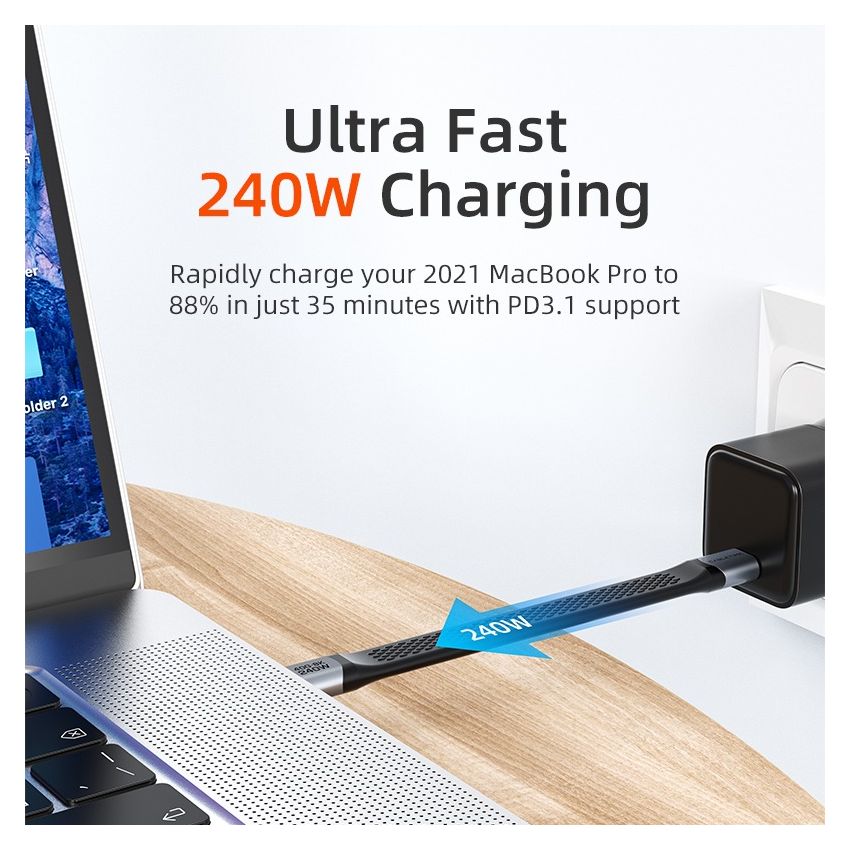 USB-4 Flat Short Cable Type-C PD 240W 8K