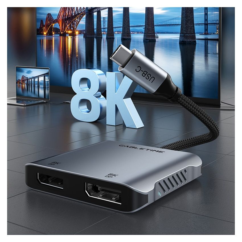 Converter USB C to Dual DisplayPort DP 4K USB PD Premium