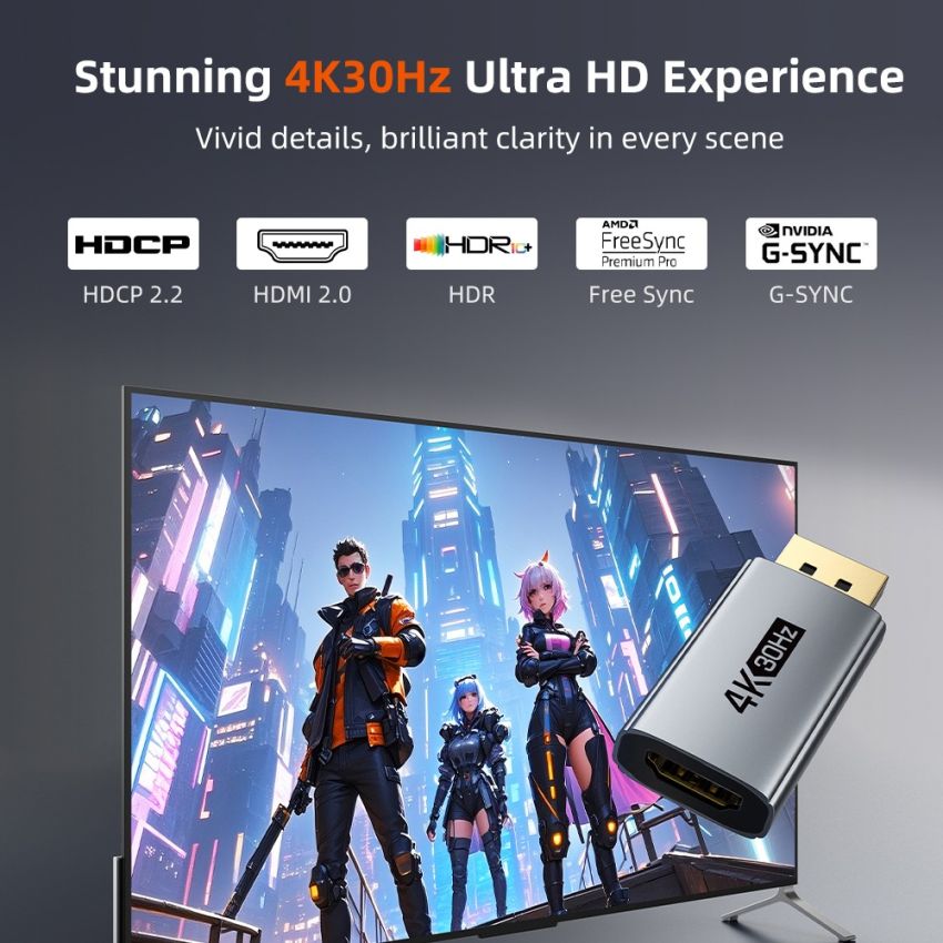 Converter DP to HDMI Female 4K30Hz Gold Plated