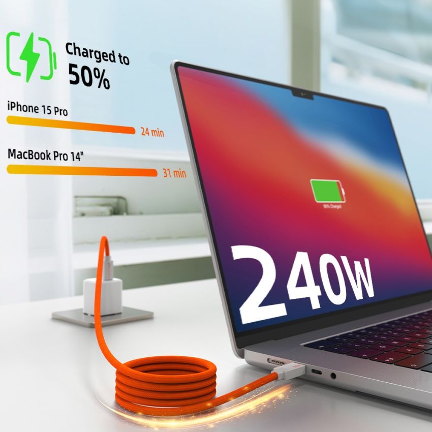 Kabel USB-C 4.0 Magnetic 240W 8K60Hz 5A PD Ultra Fast Charging
