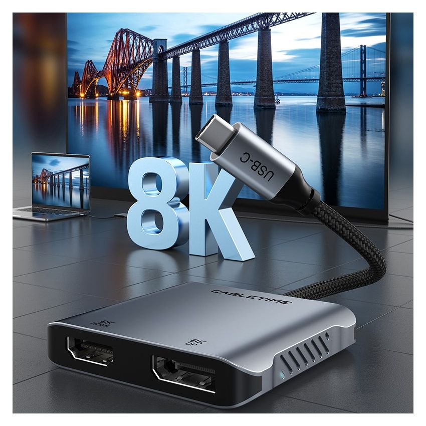 USB C to Dual HDMI Hub 4K 8K PD 100W Converter Premium