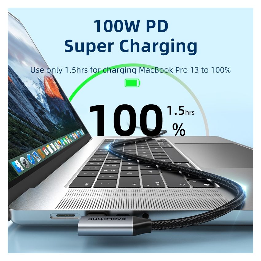 USB C to USB C Cable 20Gbps 100W 4K 90 Degree Right Angle