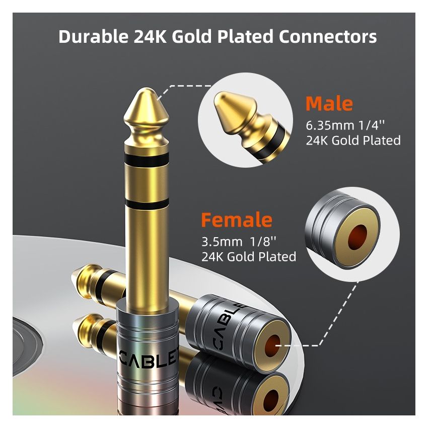 Jack Aux 3.5mm Female to 6.5mm Male Adapter for Audio & Music Equipment