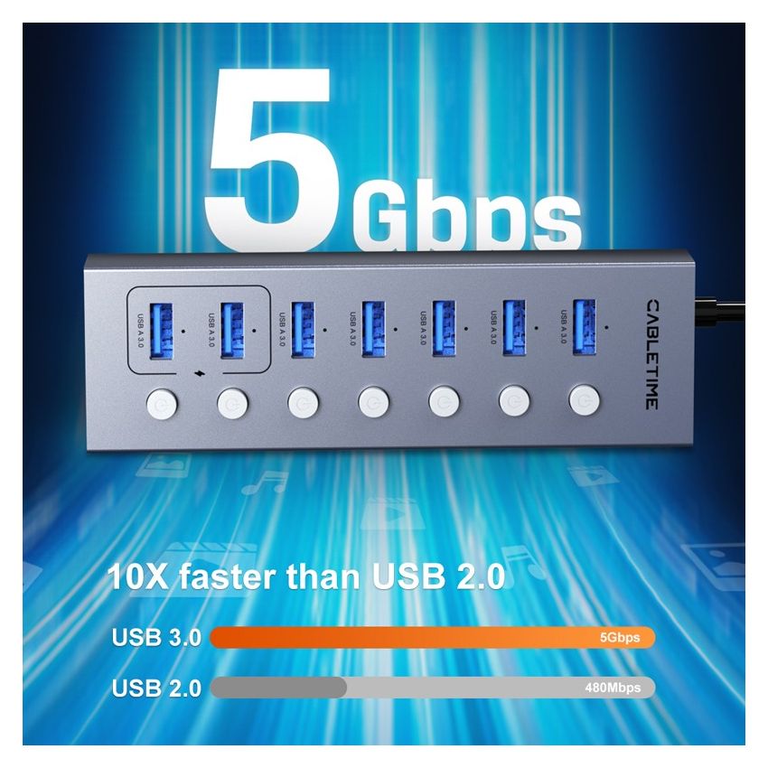 USB Hub 3.0 7In1 Ports with Long Cable Untuk Laptop PC