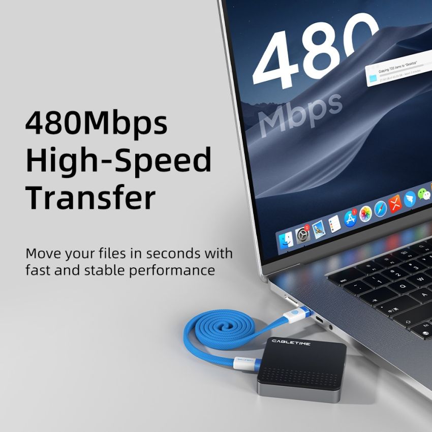 Kabel Magnetic USB-C Flat 100W 1M Fast Charging for iPhone 15/16/17 MacBook iPad Android Phone