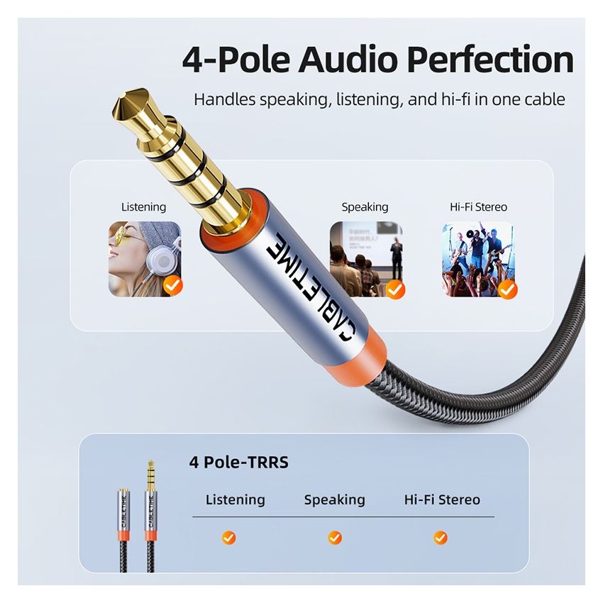 Kabel Aux Extension Audio 3.5mm TRRS Male To Female Braided