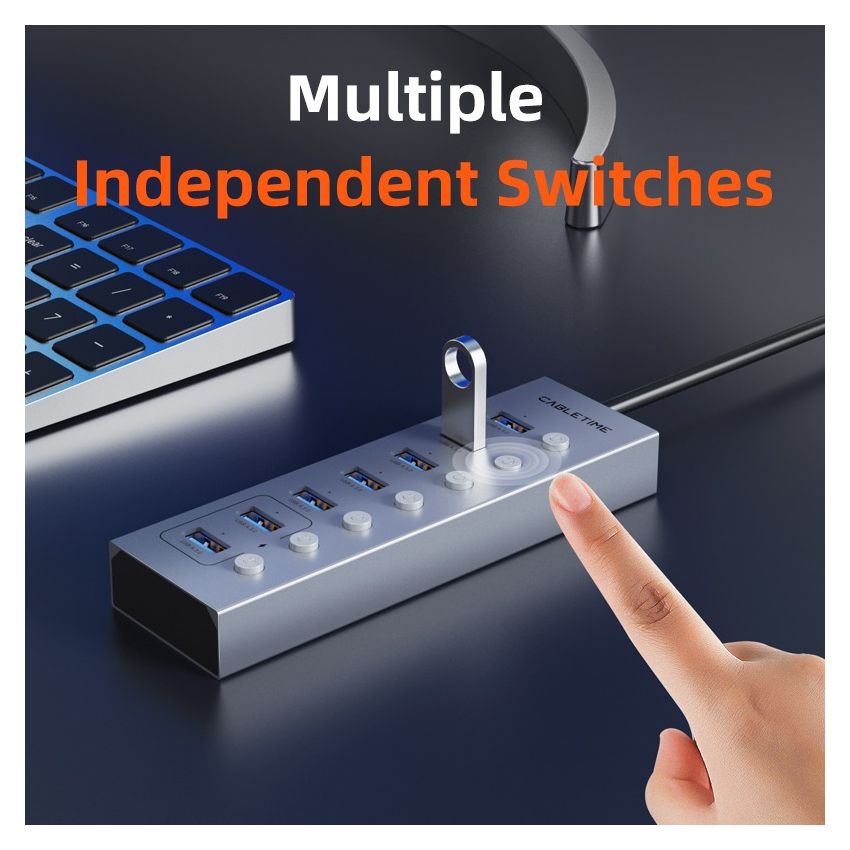 USB Hub 3.0 7In1 Ports with Long Cable Untuk Laptop PC