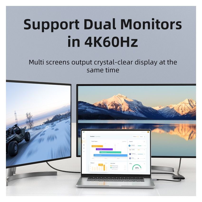 Converter USB C to Dual DisplayPort DP 4K USB PD Premium