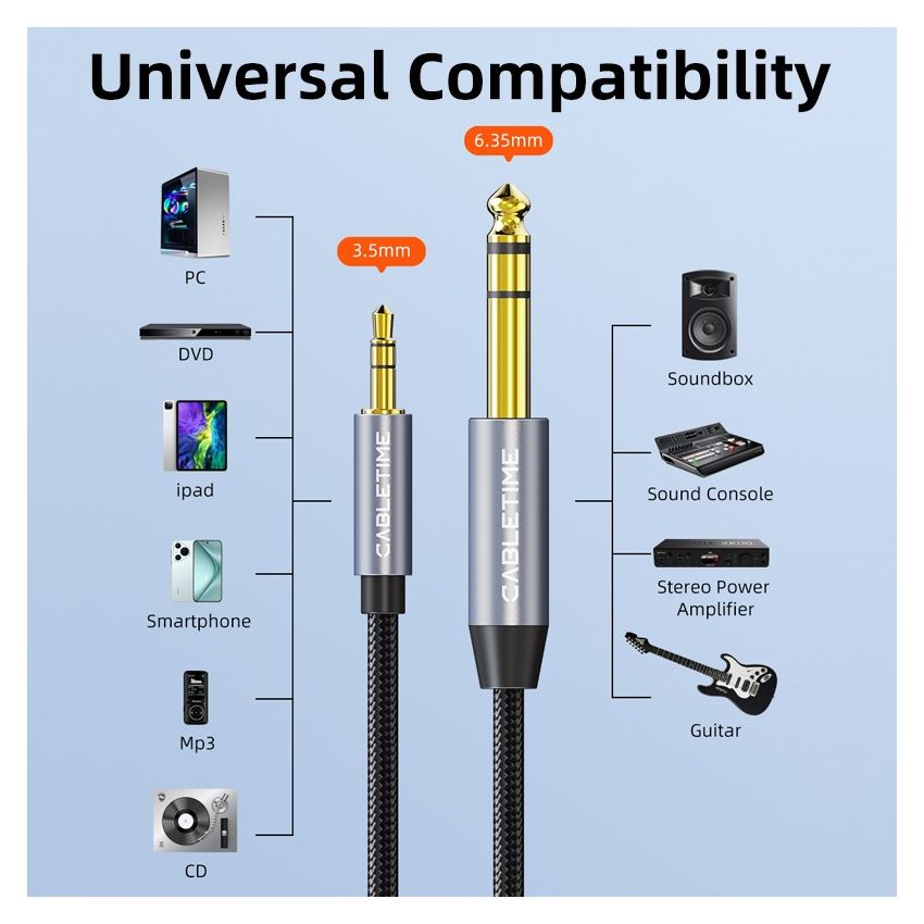 Kabel Aux 3.5mm to 6.5mm Audio Stereo Cable Male to Male