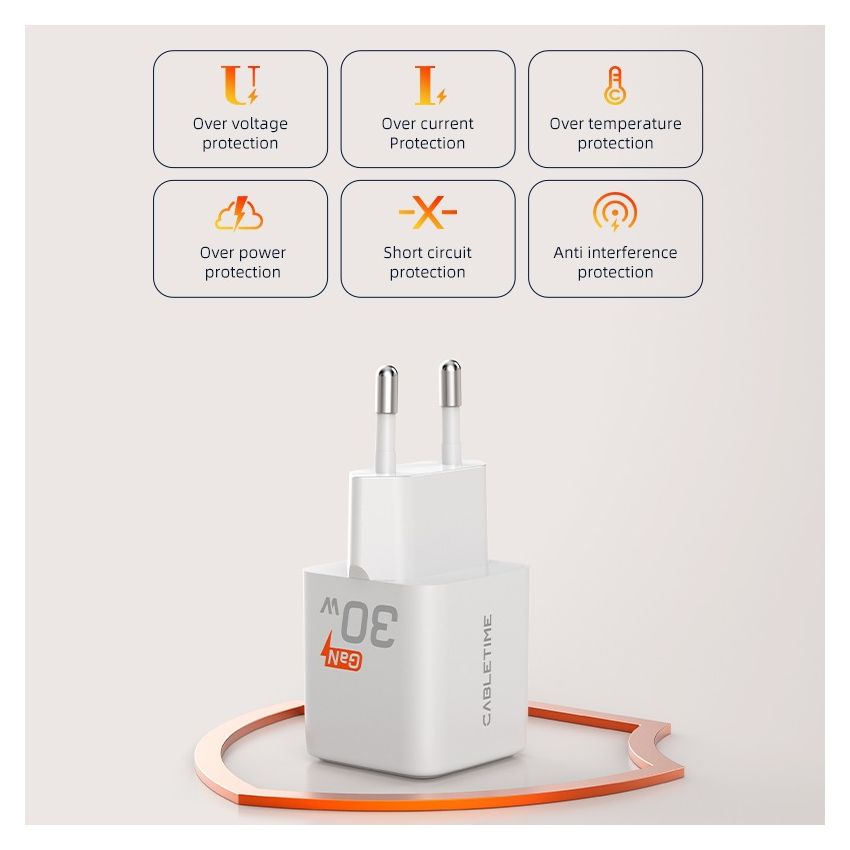 Adaptor USB-C GaN 30W Wall Charger PD 3.0 for iPhone