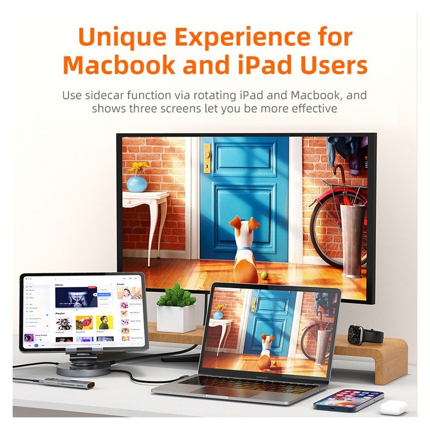 8 In 1 USB-C Docking Station Hub 4K PD SD TF untuk iPad Pro Air