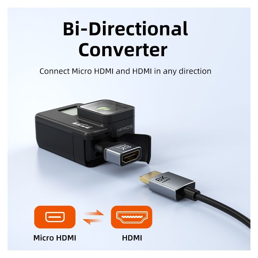 Adapter Micro HDMI Male to HDMI Female Converter Bidirectional 8K 