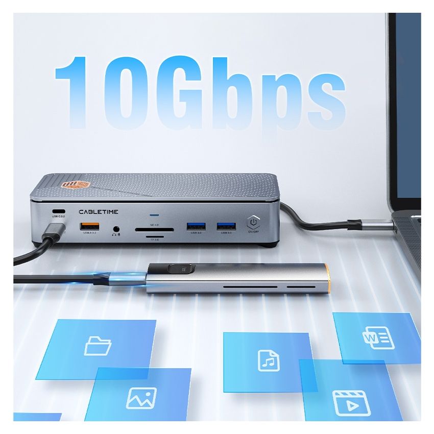 15 In 1 Type-C Docking Station Hub HDMI DP USB 3.0 Ethrnet with Enclosure SSD