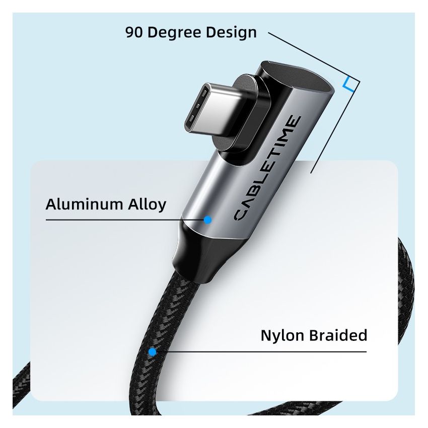 USB C to USB C Cable 20Gbps 100W 4K 90 Degree Right Angle