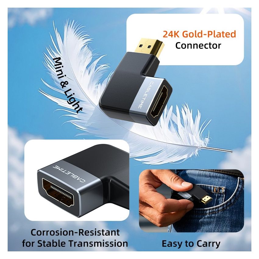 8K HDMI 2.1 Adapter Male to Female 90 Degree 270 Degree Left and Right Angle for TV