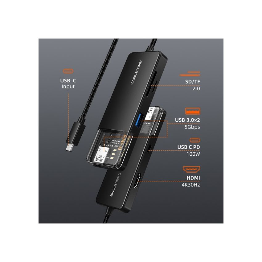 6 In 1 USB Type C Multiport Hub with 4K HDMI 100W Power Delivery