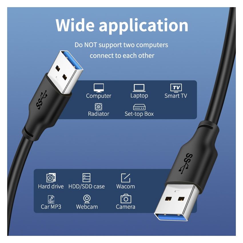 Kabel USB 3.0 Super Speed Data Transfer Male To Male USB Certified