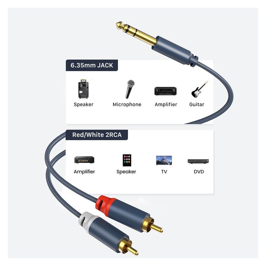 Kabel Aux 6.5mm to RCA Cable Jack Aux 6.5mm to 2-RCA Stereo