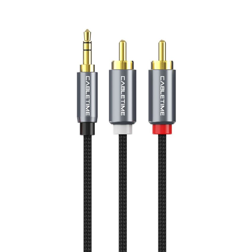 Kabel Aux 3.5mm Male to 2 RCA Male Braided