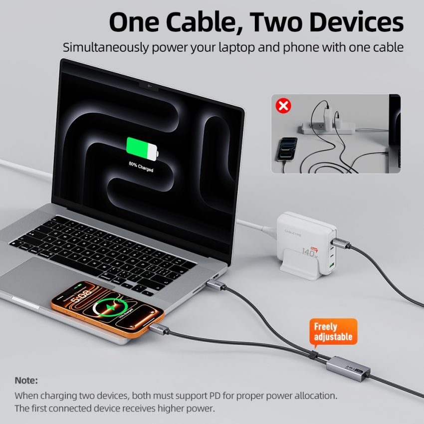 Kabel Data 2In1 Type C To Dual C 140W Nylon Braided PD Fast Charging For iPad iPhone Samsung