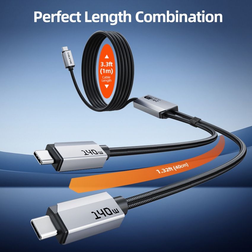 Kabel Data 2In1 Type C To Dual C 140W Nylon Braided PD Fast Charging For iPad iPhone Samsung