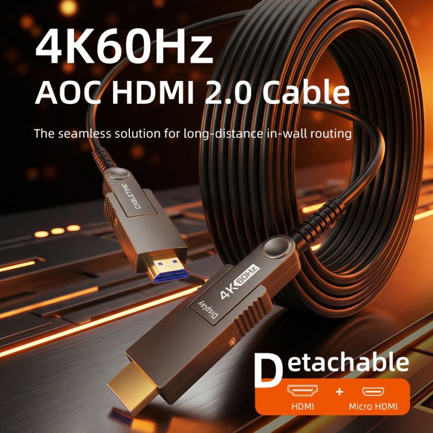 Kabel HDMI Fiber Optic Micro HDMI to HDMI 2.0 Detachable HDMI 10M 15M 20M Active