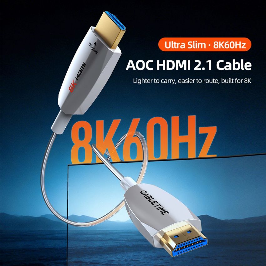 Kabel HDMI Fiber Optic AOC 2.1 8K60Hz 4K240Hz HDR Ultra Thin Slim