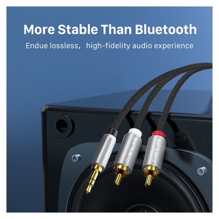 Kabel Aux 3.5mm Male to 2 RCA Male Braided