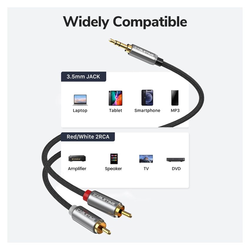 Kabel Aux 3.5mm Male to 2 RCA Male Braided