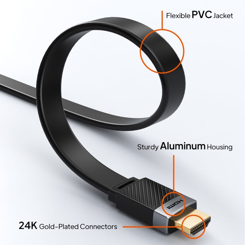 Kabel HDMI 2.0 Flat Male to Male 4K HDR10+ for TV Projector