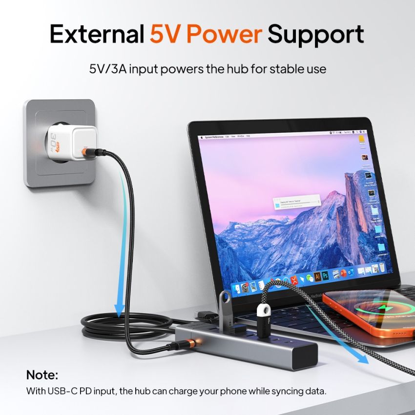 7in1 USB C Hub Multiport Adapter Type C USB A to 4 USB 3.0 + 3 USB-C High Speed 5Gbps Kabel 1M