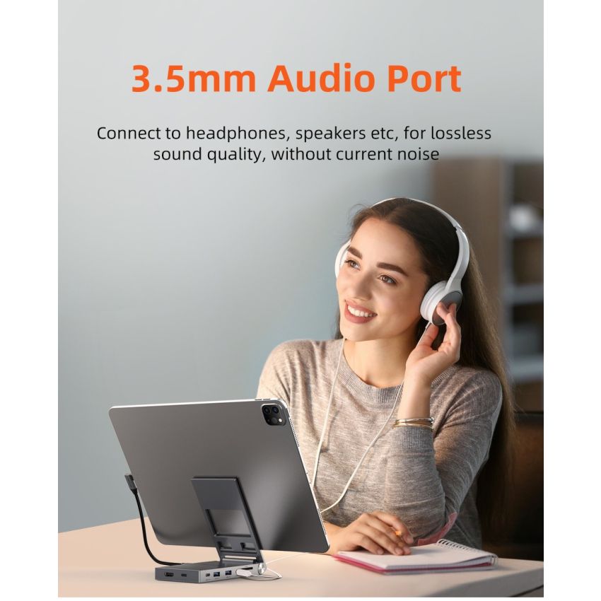 8 In 1 USB C Hub with Foldable Stand untuk iPad Pro Android Tablet