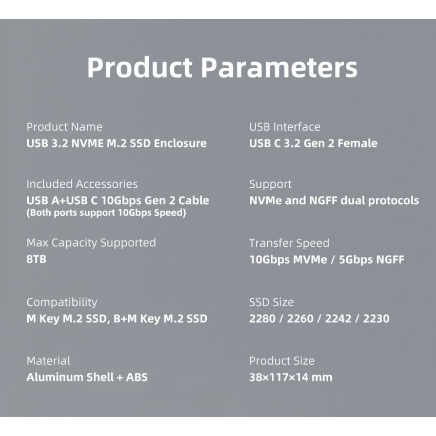 Enclosure SSD USB 3.1 Type-C To NVME M.2 SSD PCIE