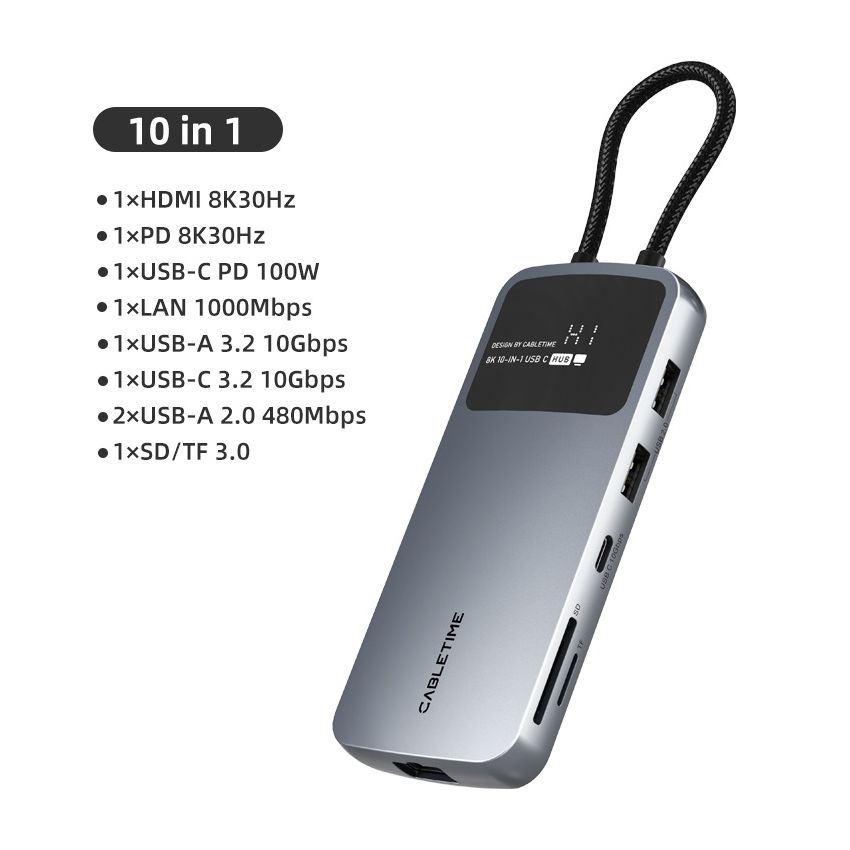 10 In 1 USB C Hub for Dual 4K 60Hz Monitor w/ Multi Screen