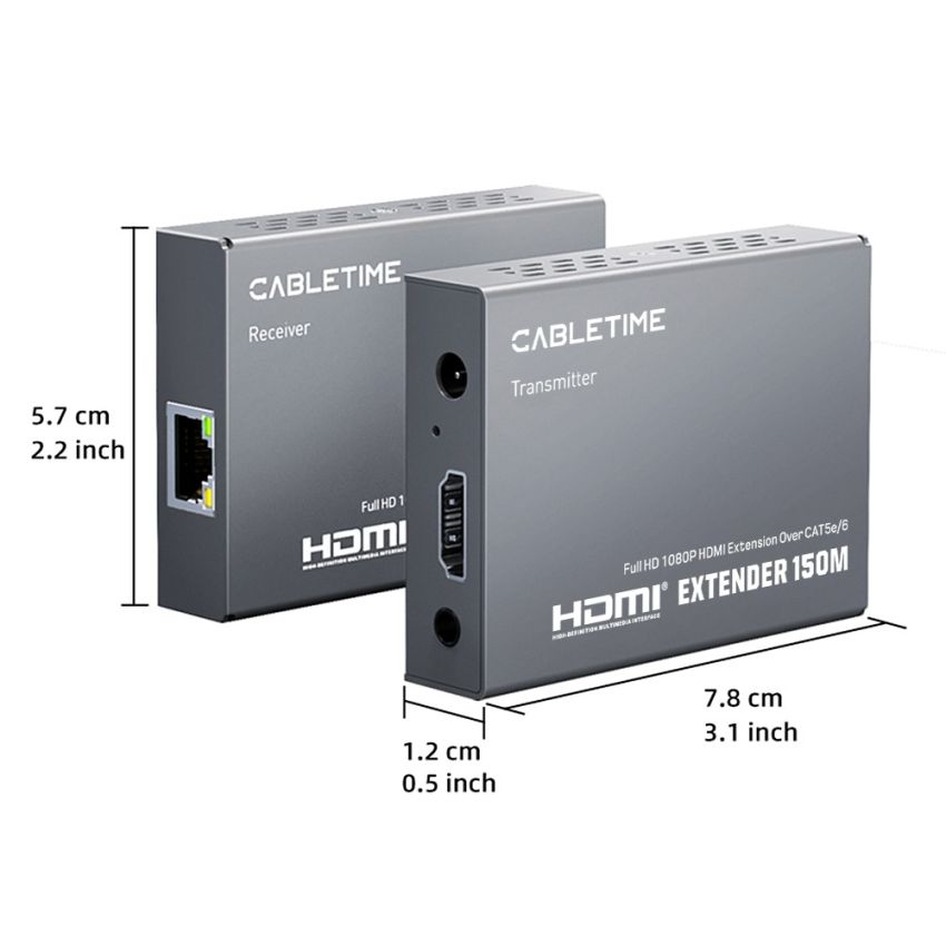 HDMI Extender Over LAN 150M Full HD 1080P 60Hz RJ45 Cat5e Cat6 Splitter Loop Out IR Remote Support
