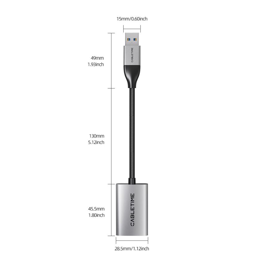 USB A+C External Sound Card Audio Adapter 2in1 Splitter Jack 3.5mm Mic & Headphone Output Aluminium Braided