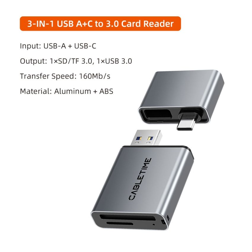 Card Reader 3 in 1 USB A 3.0 USB Type-C SD TF