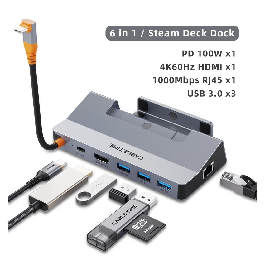 Hub USB C 6In1 For Steam Deck With 4K HDMI Ethernet Series