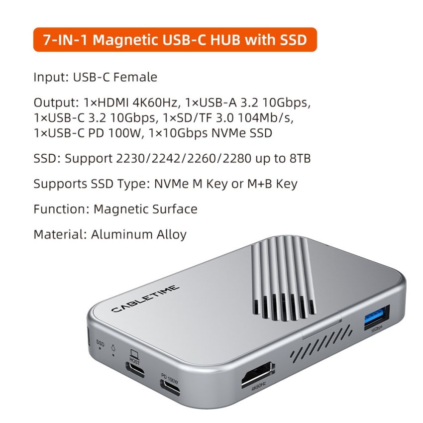 Kabel Magnetic USB-C Flat 100W 1M Fast Charging for iPhone 15/16/17 MacBook iPad Android Phone