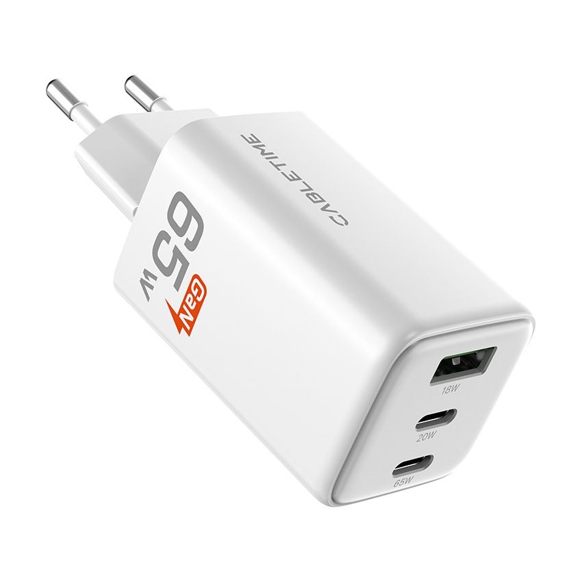 Adaptor GaN USB-C Charger 65W 3Ports Wall Charger for Laptop Phone