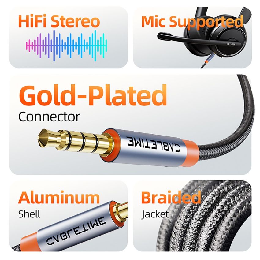 Kabel Aux 3.5mm TRRS Male to Male 4 Pole Audio Stereo & Call
