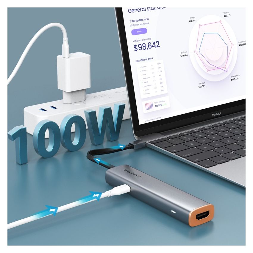 5 In 1 USB Type-C To HDMI Multiport Adapter With Power Delivery