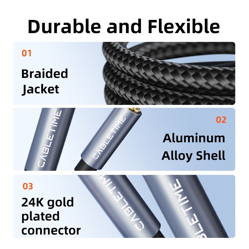 Kabel Aux 3.5mm to 6.5mm Audio Stereo Cable Male to Male