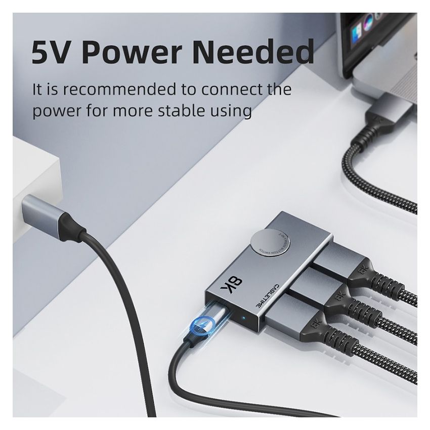 HDMI Switcher 2 In 1 Out HDMI 2.1 8K 4K 120Hz Bi-direction