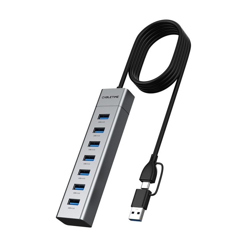 7in1 USB C Hub 7 Port USB 3.0 Multiport Adapter Type C USB A Male High Speed 5Gbps Extra Kabel 1M