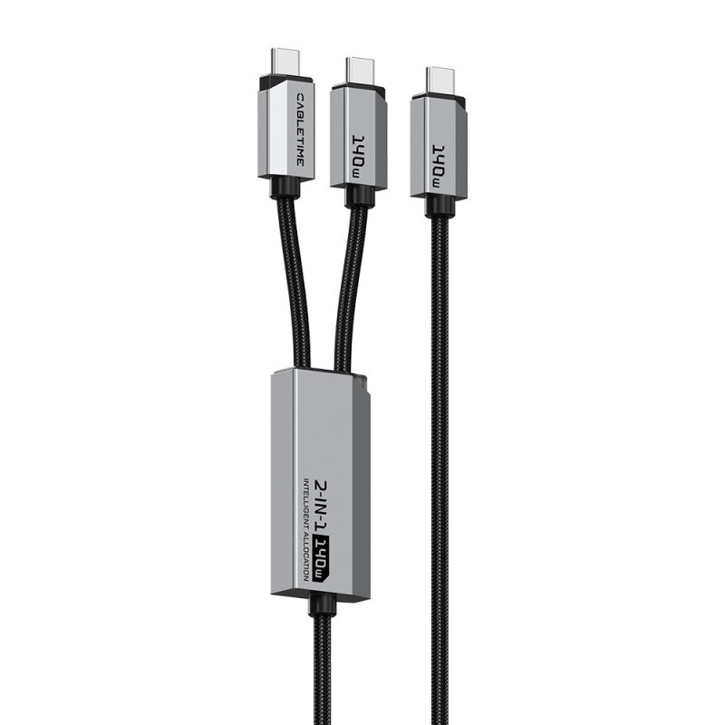 Kabel Data 2In1 Type C To Dual C 140W Nylon Braided PD Fast Charging For iPad iPhone Samsung