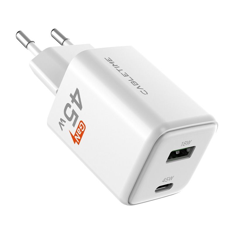 Adaptor Charger GaN 45W USB C and USB A Wall Charger